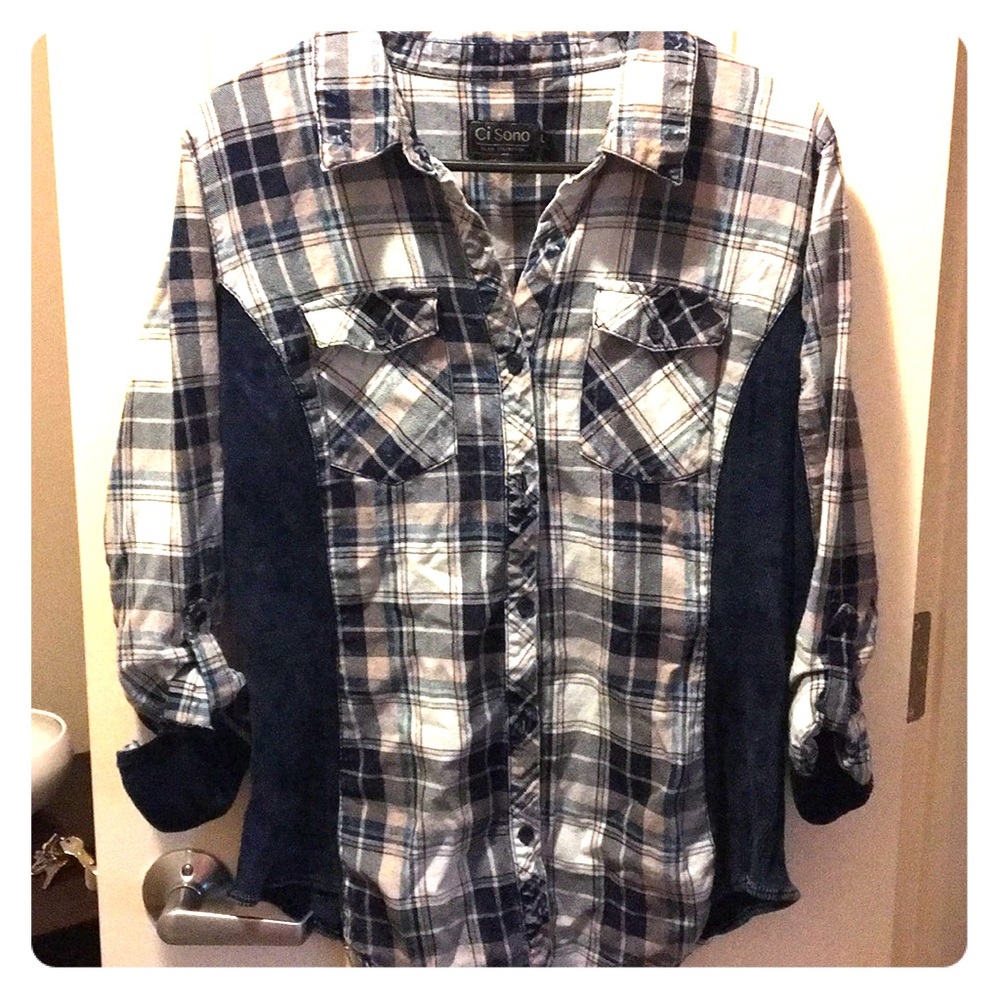 Denim button-down top